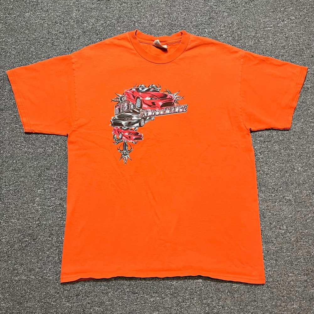 Hanes Orange High Performance Cars Graphic Tee Youth XL 18-20 Y2K‎ Streetwear